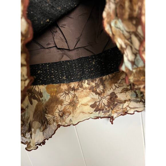 Alberto Makali brown Tweed Skirt Whiskered Boho Feather Trim 14 - Picture 8 of 8